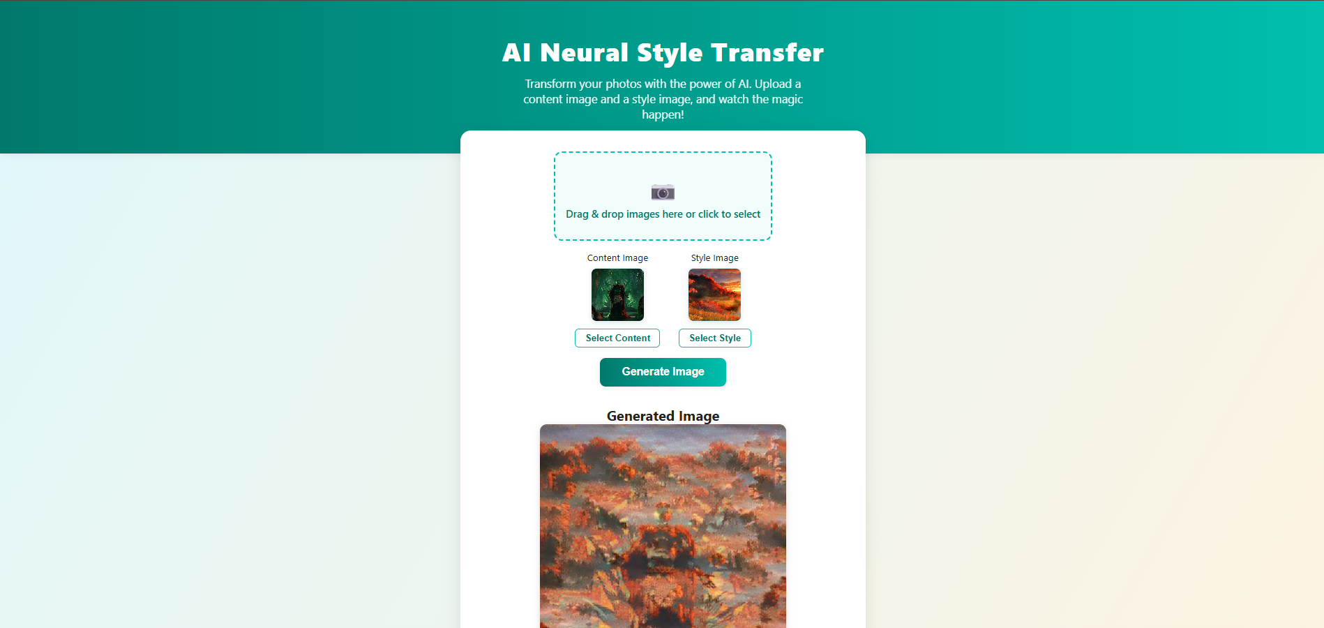 AI Neural Style Transfer web-app